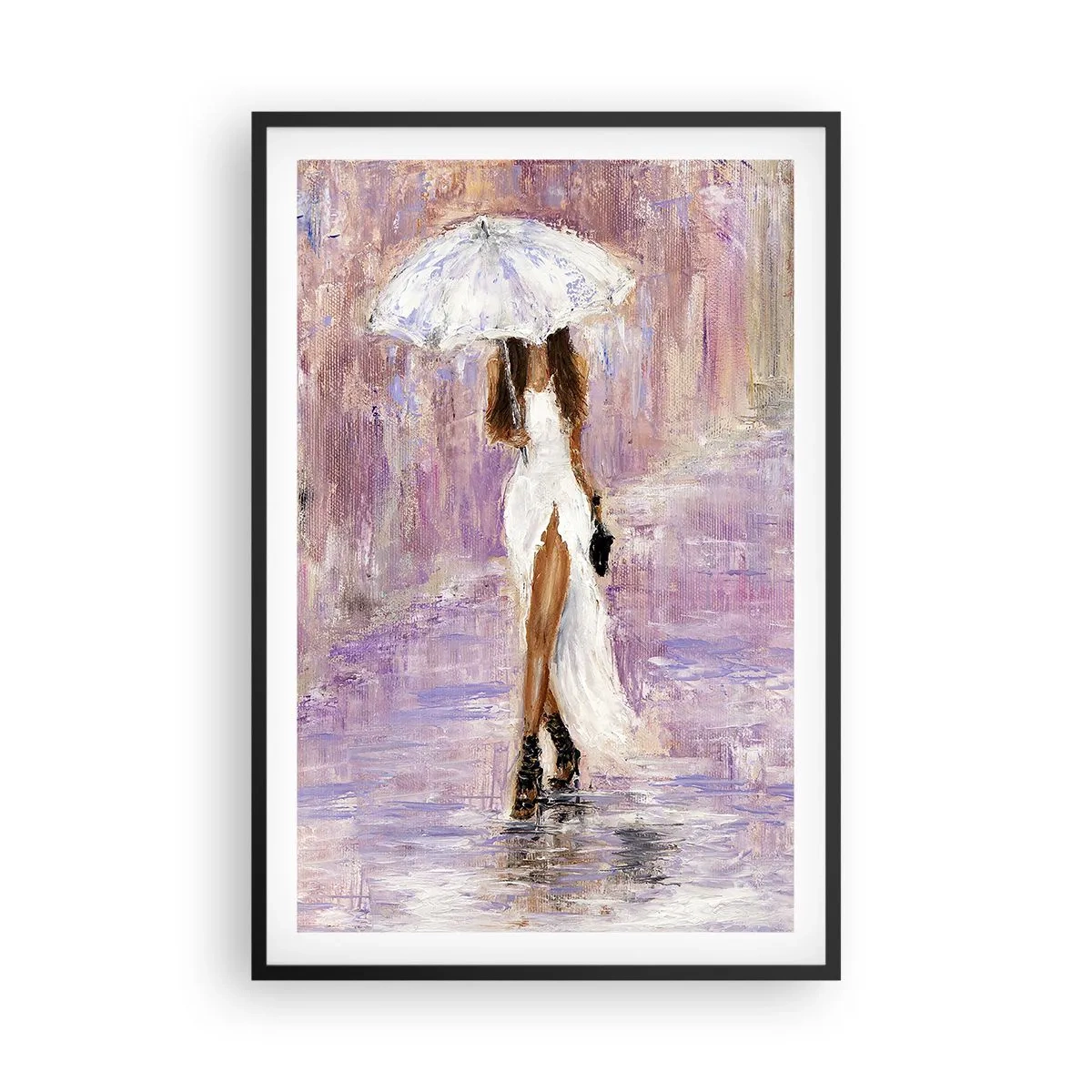 Poster in einem schwarzem Rahmen - Im lila Regen - 61x91 cm