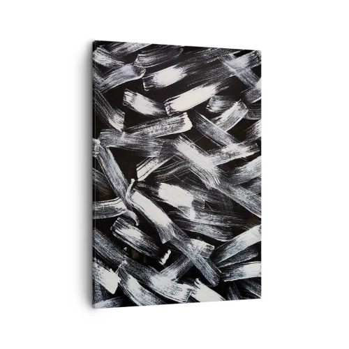 Bild auf Leinwand - Leinwandbild - Dynamische Abstraktion mit weißen Pinselstrichen auf schwarzem Hintergrund. - 50x70cm - Abstraktion im industriellen Geist - Moderne Wanddekoration für Wohnzimmer und Schlafzimmer ARTTOR