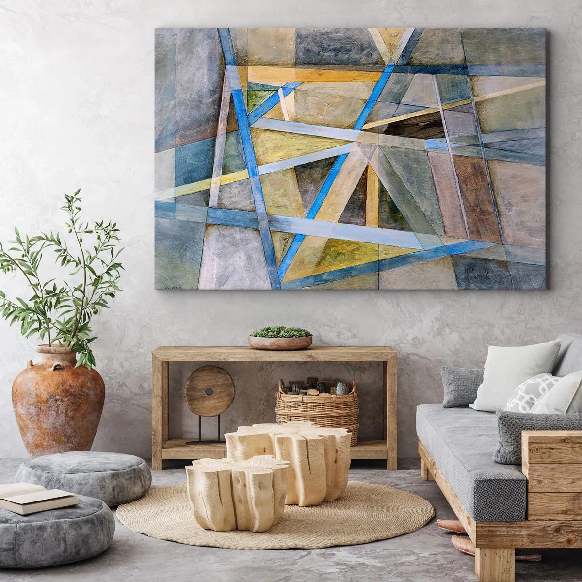 Bild auf Leinwand - Leinwandbild - Geometrische Komposition mit hellen und blauen Linien - 120x80cm - Gerade oder diagonal? - Moderne Wanddekoration für Wohnzimmer und Schlafzimmer ARTTOR