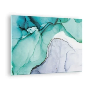 Glasbild - Bild auf glas - Ein abstraktes Gemälde in Türkis- und Weißtönen mit zarten Rissen. - 70x50cm - Eine Studie in Türkis - Moderne Wanddekoration für Wohnzimmer und Schlafzimmer ARTTOR