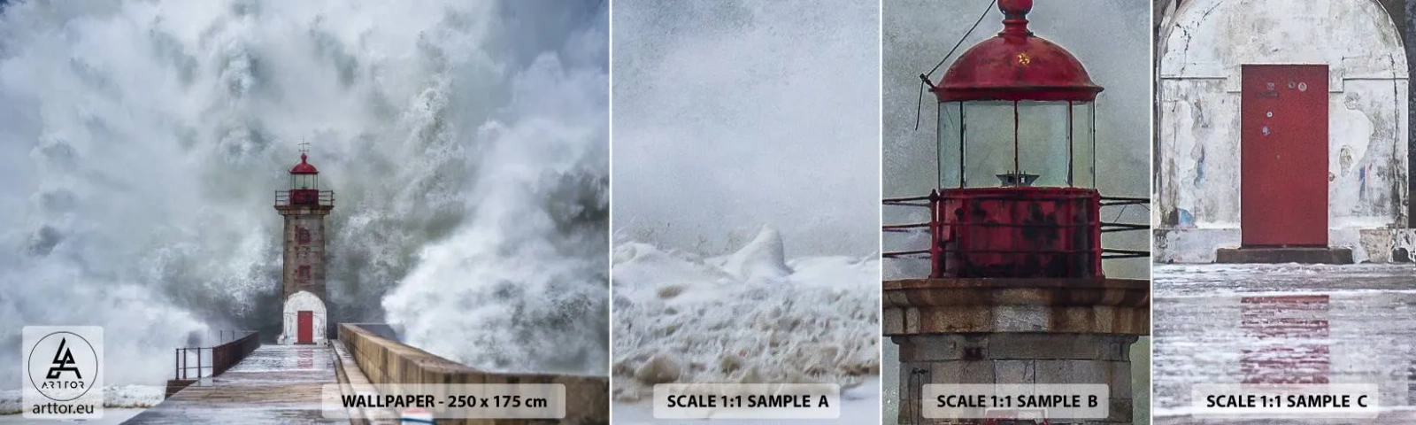 Fototapetenmuster Standard Eco - Das Rauschen des Wassers, der Lärm wird wehen - Leuchtturm, Landschaft, Ozean - 100x30 cm