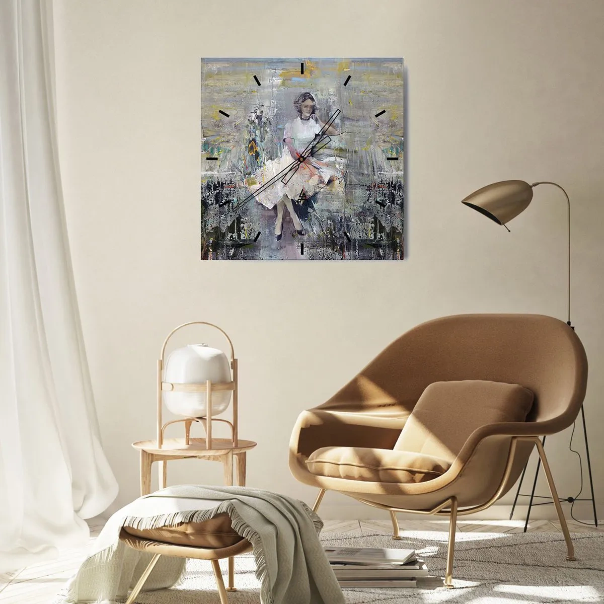 Wanduhr - Glasuhr - Künstlerisches Porträt einer Frau in Pastellfarben - 30x30cm - Klassisch und modern - Moderne Wanddekoration für Wohnzimmer und Schlafzimmer ARTTOR