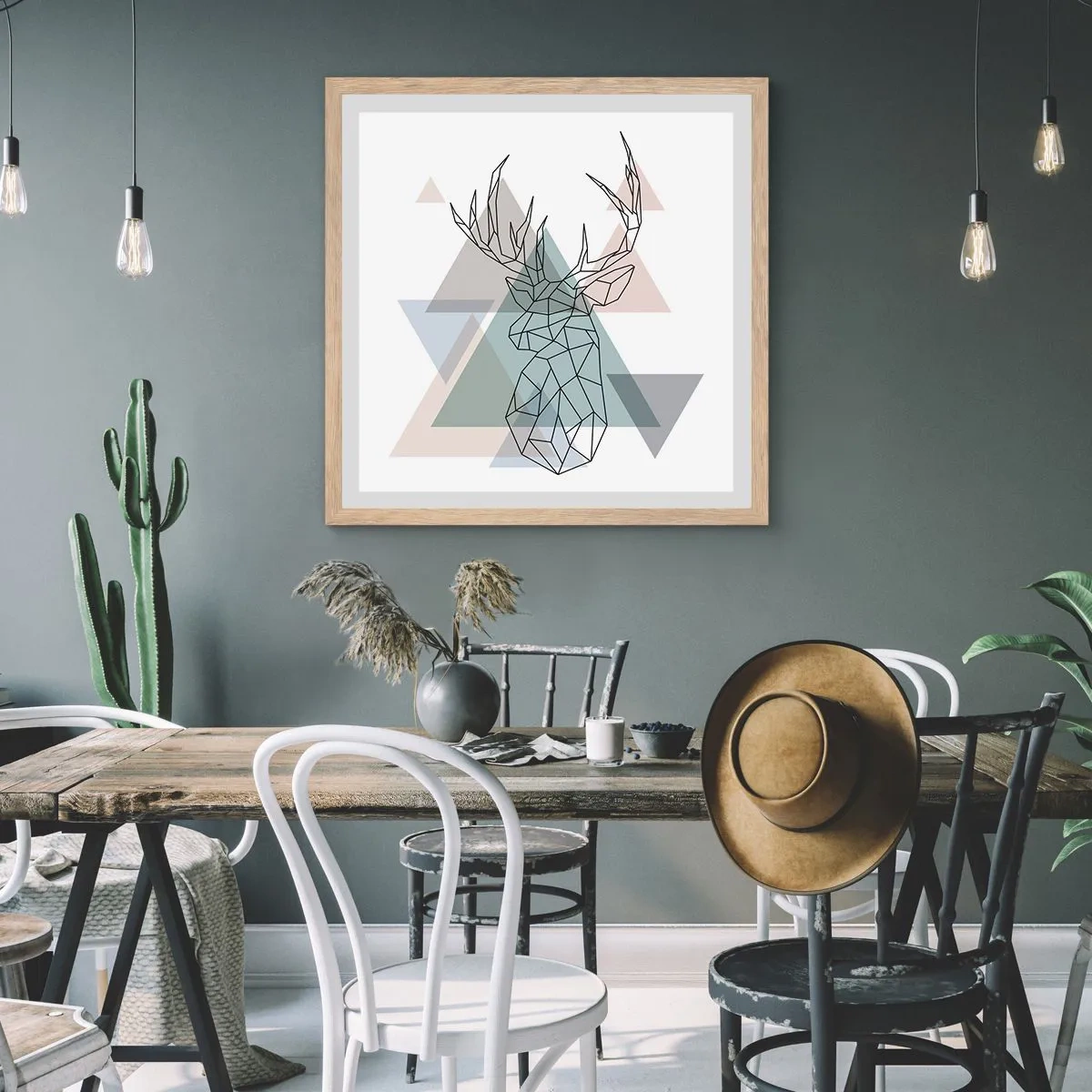 Poster in einem Rahmen aus heller Eiche - In einem geometrischen Wald - 50x50 cm