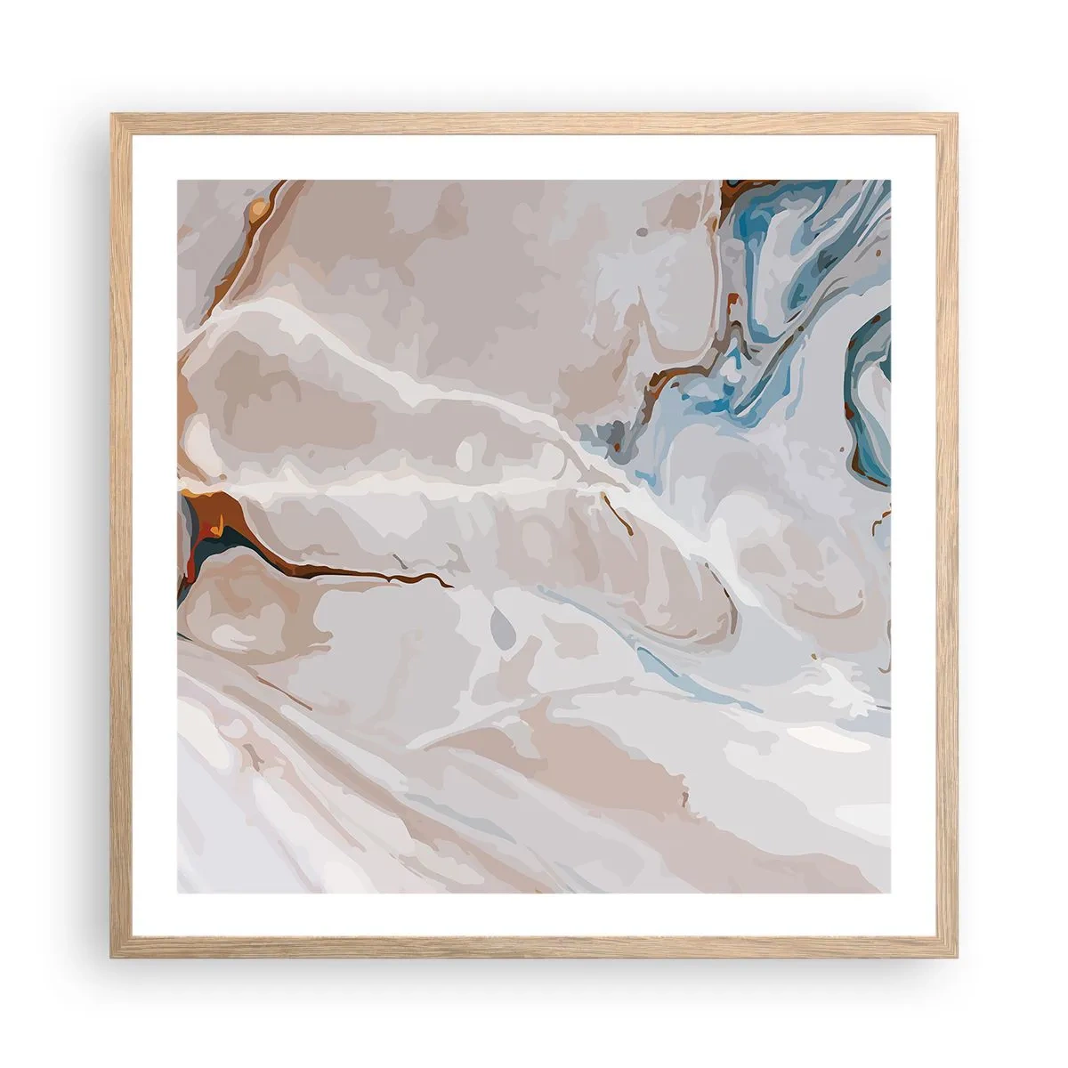 Poster in einem Rahmen aus heller Eiche - Blau schlängelt sich unter dem Weiß - 60x60 cm