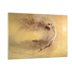 Glasbild - Bild auf glas - Eine Tänzerin in einer dynamischen Komposition vor goldenem Hintergrund - 120x80cm - In tanzender Ekstase - Moderne Wanddekoration für Wohnzimmer und Schlafzimmer ARTTOR