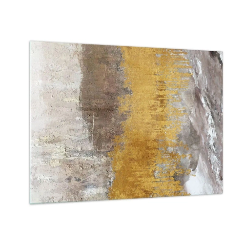 Glasbild - Bild auf glas - Goldene und erdige Strukturen erzeugen eine dynamische Abstraktion - 70x50cm - Goldene Explosion - Moderne Wanddekoration für Wohnzimmer und Schlafzimmer ARTTOR