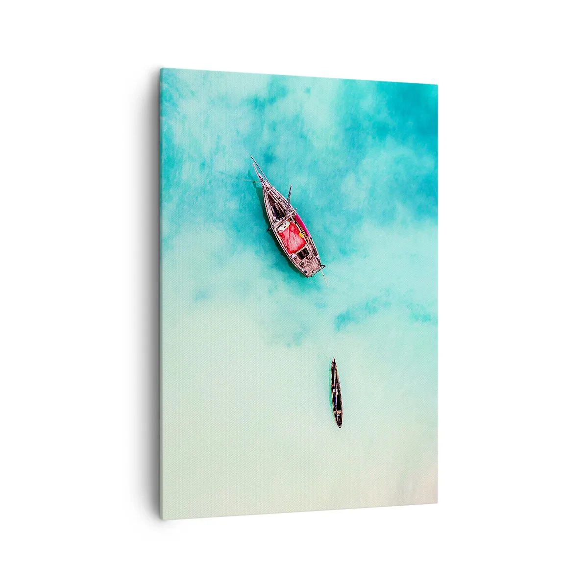 Bild auf Leinwand - Leinwandbild - Boote auf türkisfarbenem Wasser aus der Vogelperspektive - 70x100cm - Denn an den Stränden von Sansibar, wenn der Wasserüberschuss ... - Moderne Wanddekoration für Wohnzimmer und Schlafzimmer ARTTOR