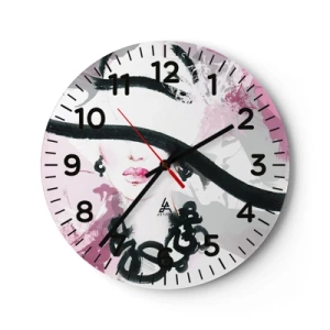 Wanduhr - Glasuhr - Bildnis einer Dame in Schwarz und Pink - 40x40 cm