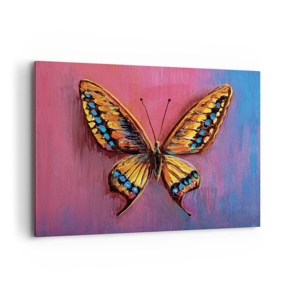 Bild auf Leinwand - Leinwandbild - Bunter Schmetterling auf abstraktem Hintergrund - 120x80cm - Ein Juwel der Natur - Moderne Wanddekoration für Wohnzimmer und Schlafzimmer ARTTOR