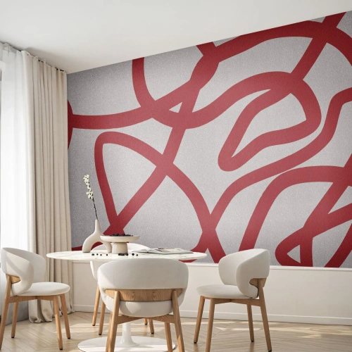 Fototapete Premium Sand - Rot auf Weiß - Minimalismus, Stück, Linien - 500x350 cm