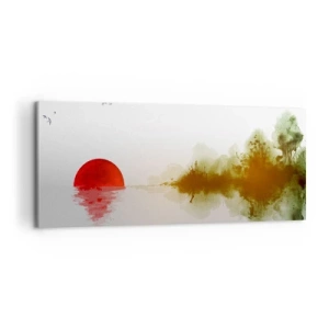 Bild auf Leinwand - Leinwandbild - Abstrakter Sonnenuntergang über einem See mit Reflexion - 120x50cm - Versprechen der Ruhe - Moderne Wanddekoration für Wohnzimmer und Schlafzimmer ARTTOR
