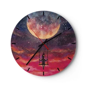 Wanduhr - Glasuhr - Ein Mädchen auf einer Schaukel unter dem Mond - 30x30cm - Traum - Moderne Wanddekoration für Wohnzimmer, Küche und Schlafzimmer ARTTOR