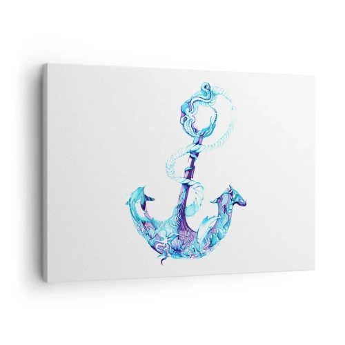 Bild auf Leinwand - Leinwandbild - Abstrakter Anker in Blautönen mit nautischen Details - 70x50cm - Der Vertraute der Geheimnisse des Meeres - Moderne Wanddekoration für Wohnzimmer und Schlafzimmer ARTTOR
