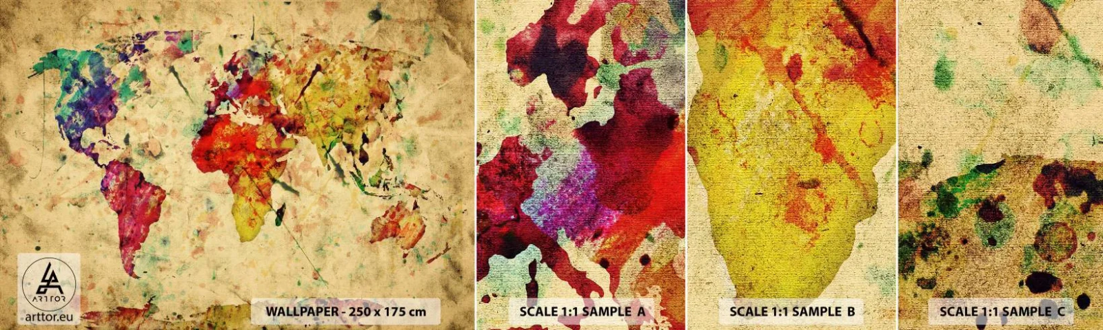 Fototapetenmuster Standard Eco - Leben wie buntes Kartenpapier - Weltkarte, Kontinente, Reisen - 100x30 cm