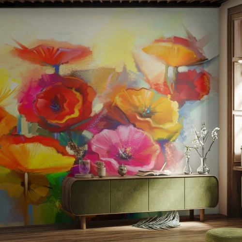 Selbstklebende Fototapete Deluxe Sticker - Nicht nur rot - Blumen, Mohnblumen, Garten - 250x175 cm