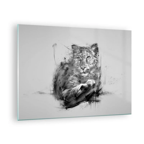 Glasbild - Bild auf glas - Eine Zeichnung eines Tigers im monochromen Stil auf hellem Hintergrund - 70x50cm - Ja, ich höre aufmerksam zu - Moderne Wanddekoration für Wohnzimmer und Schlafzimmer ARTTOR
