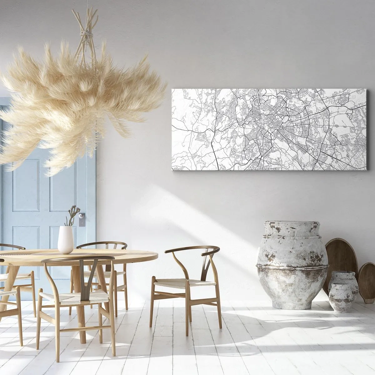 Bild auf Leinwand - Leinwandbild - Ein Stadtplan im minimalistischen Stil mit zarten Linien - 160x50cm - Römischer Kreis - Moderne Wanddekoration für Wohnzimmer und Schlafzimmer ARTTOR