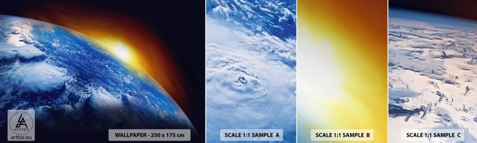 Fototapeten Muster Selbstklebend Deluxe Sticker - Sonnenaufgang über dem blauen Planeten - Abstraktion, 3D, Kosmos - 100x30 cm