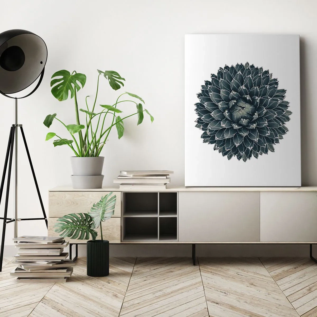 Bild auf Leinwand - Leinwandbild - Symmetrische Sukkulente auf weißem Hintergrund - 80x120cm - Stern der Wüste - Moderne Wanddekoration für Wohnzimmer und Schlafzimmer ARTTOR