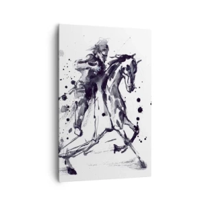 Bild auf Leinwand - Leinwandbild - Schwarz-weißes Aquarell eines Reiters auf einem galoppierenden Pferd - 80x120cm - Schwarzer Ritter - Moderne Wanddekoration für Wohnzimmer und Schlafzimmer ARTTOR