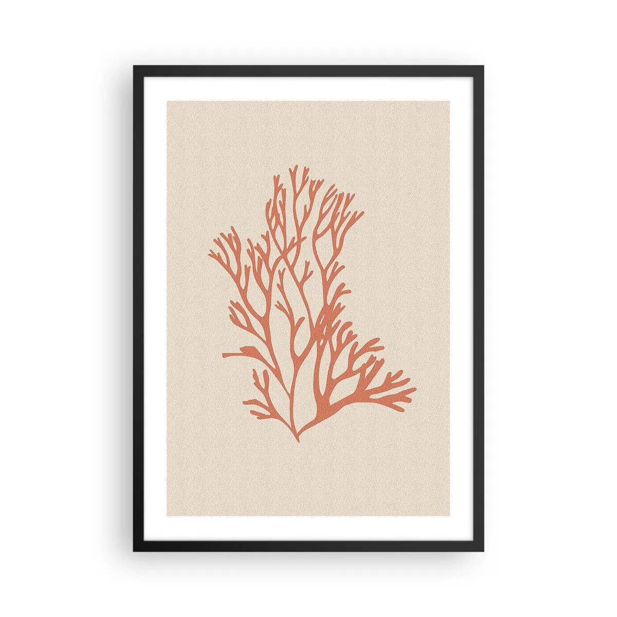 Poster in einem schwarzem Rahmen - Eine zarte Illustration von Korallen auf hellem Hintergrund - 50x70cm - Korallenfiligran - Moderne Wanddekoration für Wohnzimmer und Schlafzimmer ARTTOR