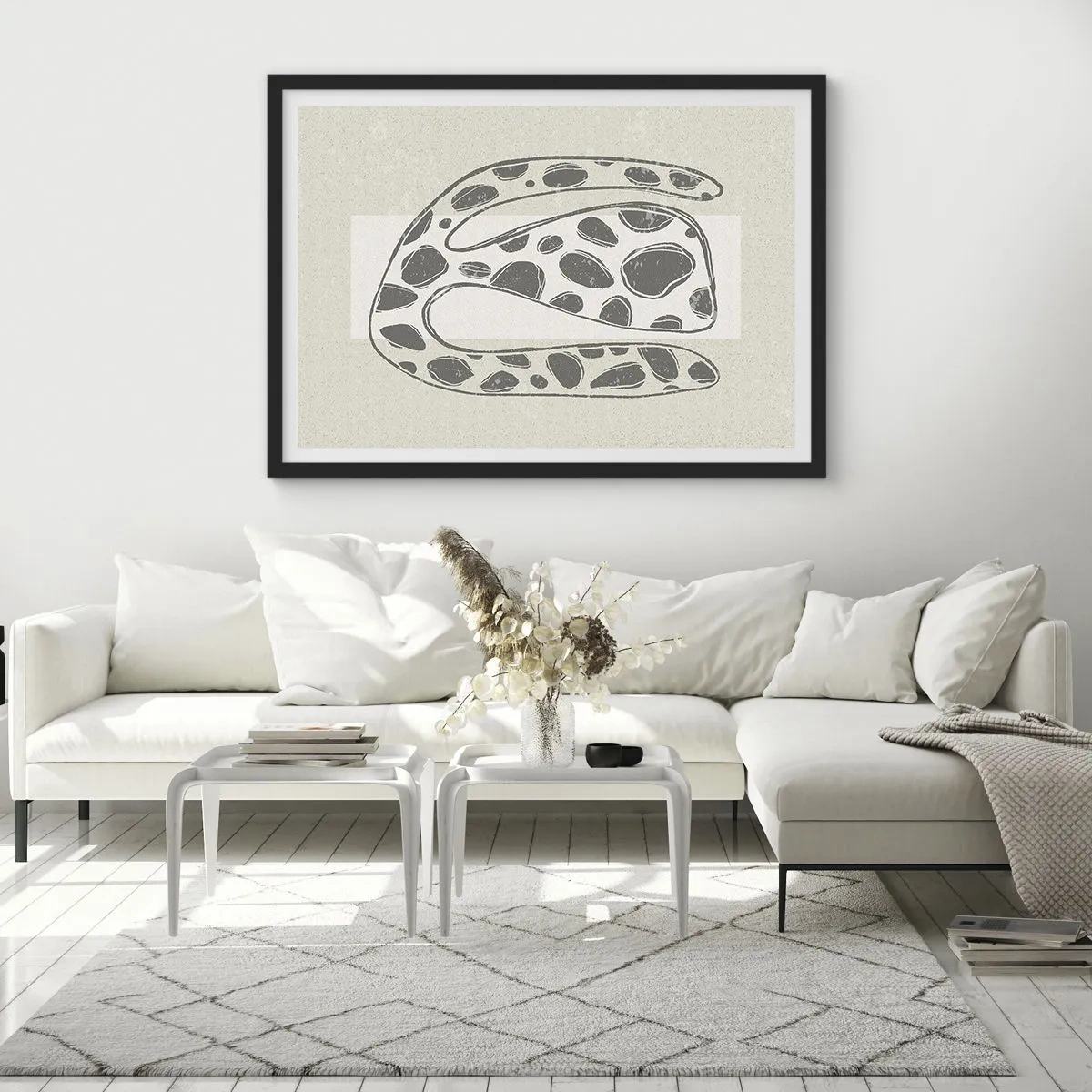Poster in einem schwarzem Rahmen - Abstraktes organisches Muster in Grautönen - 70x50cm - Seltsame Kreatur - Moderne Wanddekoration für Wohnzimmer und Schlafzimmer ARTTOR