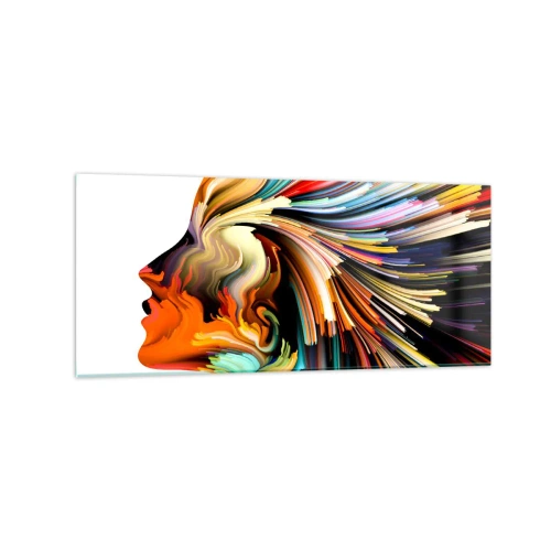 Glasbild - Bild auf glas - Abstraktes Gesichtsprofil mit bunten dynamischen Linien. - 120x50cm - Eine Explosion der Fantasie - Moderne Wanddekoration für Wohnzimmer und Schlafzimmer ARTTOR
