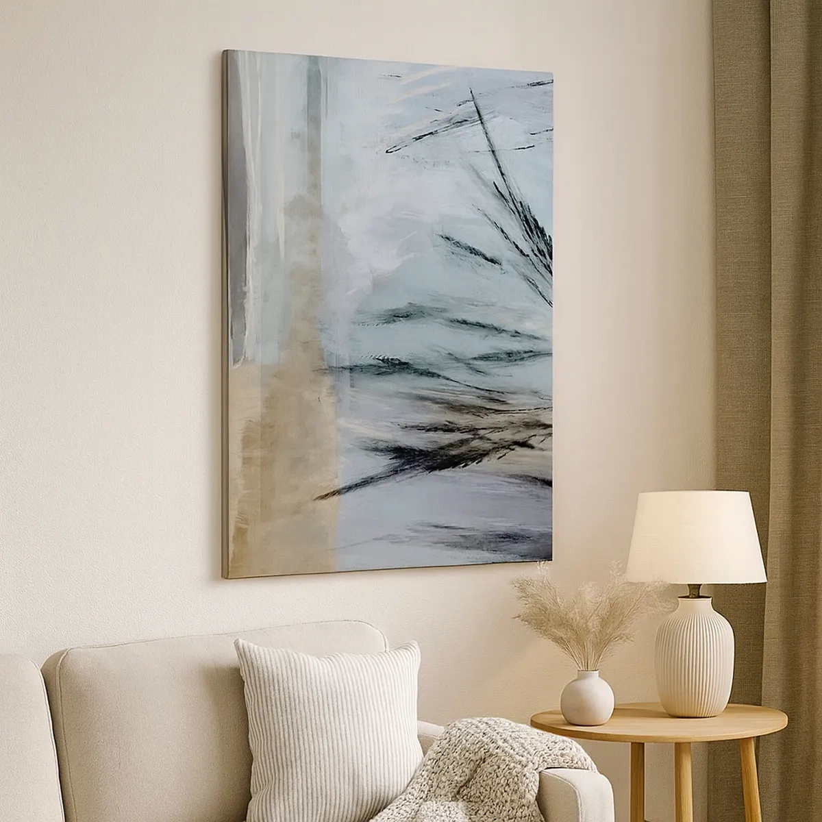 Bild auf Leinwand - Leinwandbild - Eine malerische Winterlandschaft mit Feldern und Gräsern - 50x70cm - Winterfelder - Moderne Wanddekoration für Wohnzimmer und Schlafzimmer ARTTOR