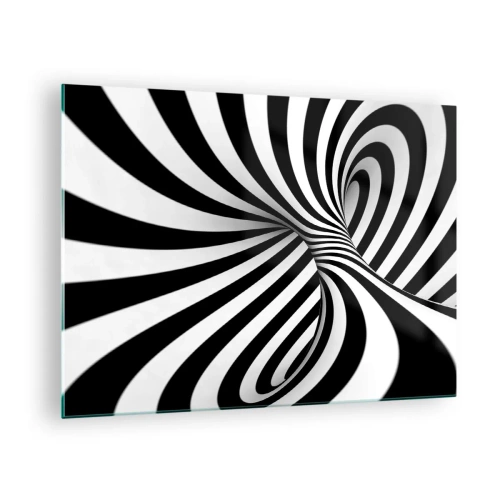 Glasbild - Bild auf glas - Eine schwarz-weiße Spirale, die einen dynamischen Raumeffekt erzeugt. - 70x50cm - Komposition: Tanzraum - Moderne Wanddekoration für Wohnzimmer und Schlafzimmer ARTTOR