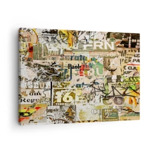 Bild auf Leinwand - Leinwandbild - Eine Collage aus Zeitungs- und Plakatfragmenten im künstlerischen Stil. - 70x50cm - Ach, es passiert... - Moderne Wanddekoration für Wohnzimmer und Schlafzimmer ARTTOR