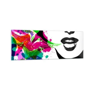 Glasbild - Bild auf glas - Farbenfrohes abstraktes Porträt mit dynamischen Formen - 140x50cm - Eine Geschichte in den Farben des Regenbogens - Moderne Wanddekoration für Wohnzimmer und Schlafzimmer ARTTOR