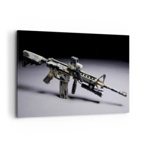 Bild auf Leinwand - Leinwandbild - Moderne Waffe in Tarnfarbe auf dunklem Hintergrund - 120x80cm - Immer bedrohlich - Moderne Wanddekoration für Wohnzimmer und Schlafzimmer ARTTOR