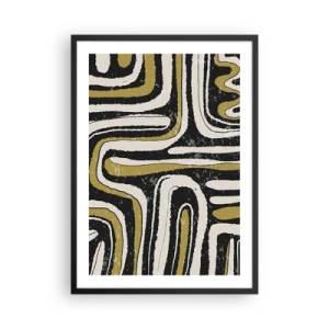 Poster in einem schwarzem Rahmen - Geometrische Abstraktion in Schwarz, Beige und Gold - 50x70cm - Komposition: Straßen und Gassen - Moderne Wanddekoration für Wohnzimmer und Schlafzimmer ARTTOR