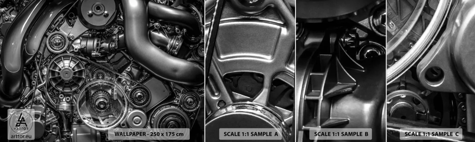 Fototapeten Muster Selbstklebend Deluxe Sticker - Die Poesie der Mechanik - Motor, Mechaniker, Metall - 100x30 cm