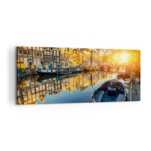 Bild auf Leinwand - Leinwandbild - Morgen in Amsterdam - 100x40 cm
