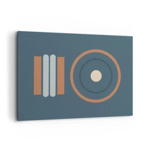 Bild auf Leinwand - Leinwandbild - Eine geometrische Komposition mit Kreisen und Rechtecken in gedämpften Farben. - 100x70cm - Das Wesen der Dinge - Moderne Wanddekoration für Wohnzimmer und Schlafzimmer ARTTOR