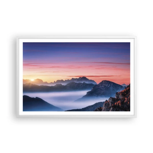 Poster in einem weißen Rahmen - Über die Täler - 91x61 cm