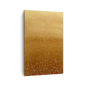 Bild auf Leinwand - Leinwandbild - Ein goldener Farbverlauf mit dezentem Schimmer und Verzierung - 80x120cm - Die Geburt des Lichts - Moderne Wanddekoration für Wohnzimmer und Schlafzimmer ARTTOR