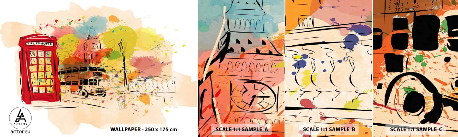 Fototapeten Muster Selbstklebend Deluxe Sticker - Die Stadt der Vielfalt - Stadt, London, Abstraktion - 100x30 cm