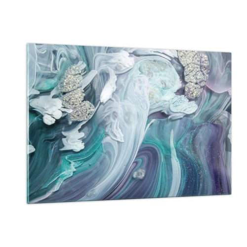 Glasbild - Bild auf glas - Eine abstrakte Komposition in Blau-, Lila- und Weißtönen. - 120x80cm - Strömungen von Himmelblau - Moderne Wanddekoration für Wohnzimmer und Schlafzimmer ARTTOR