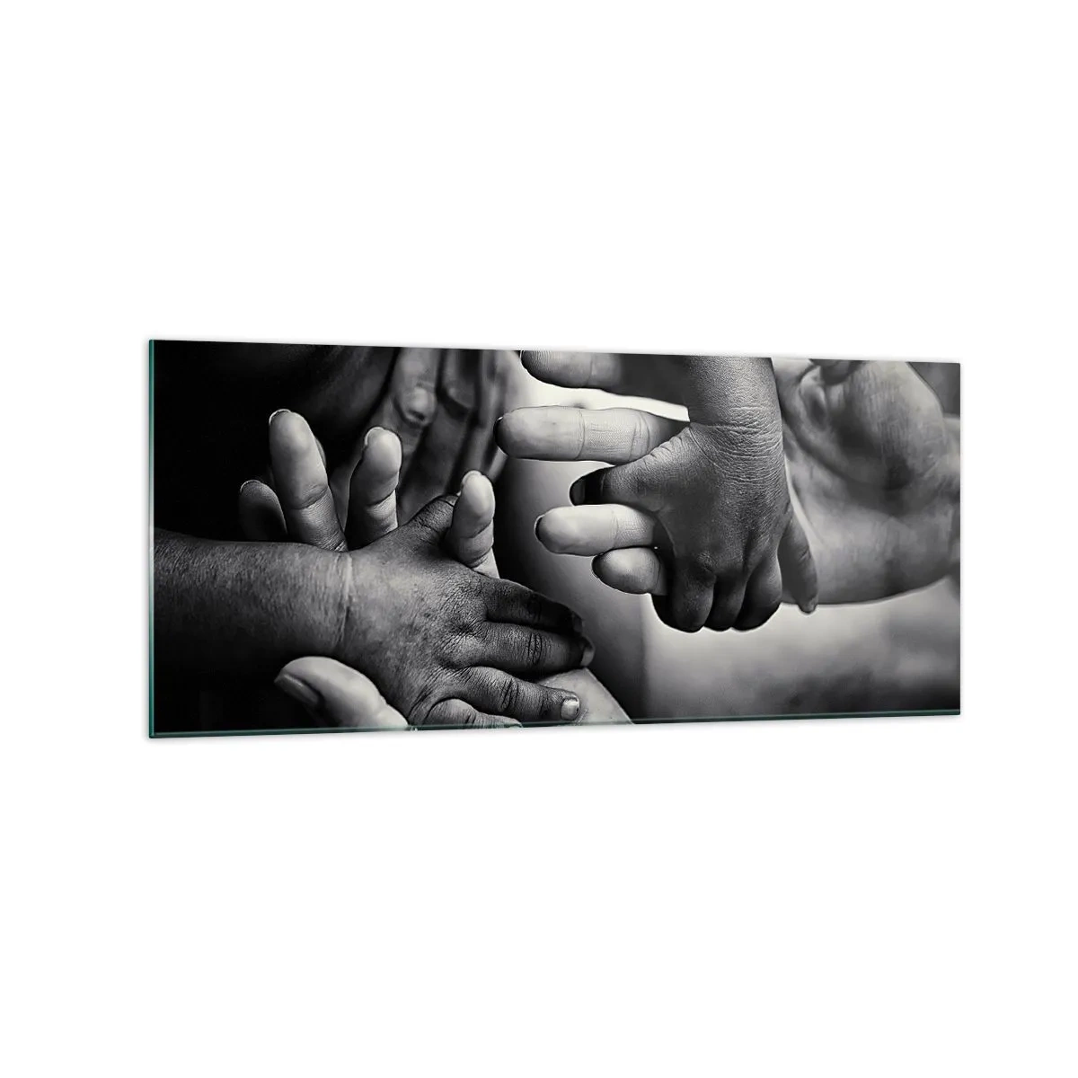 Glasbild - Bild auf glas - Schwarze und weiße Hände verschiedener Generationen - 120x50cm - Mensch sein - Moderne Wanddekoration für Wohnzimmer und Schlafzimmer ARTTOR