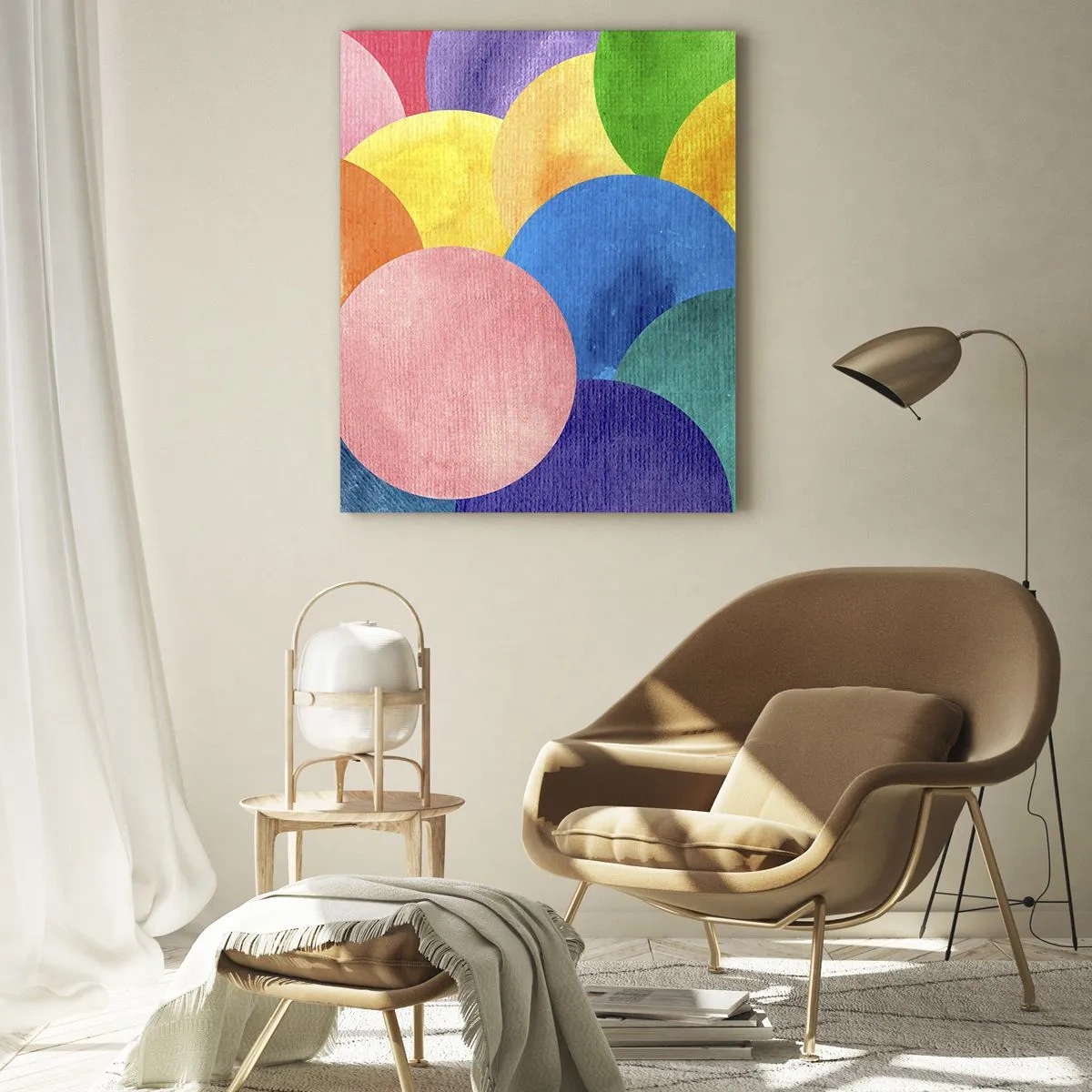 Glasbild - Bild auf glas - Bunte Kreise in einer abstrakten Komposition auf hellem Hintergrund - 50x70cm - Die ursprüngliche Fülle des Lebens - Moderne Wanddekoration für Wohnzimmer und Schlafzimmer ARTTOR