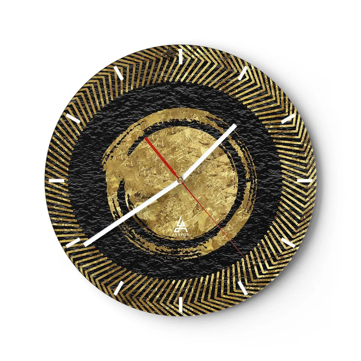 Wanduhr - Glasuhr - Goldene geometrische Muster auf schwarzem Hintergrund im glamourösen Stil - 30x30cm - Glamour-Komposition - Moderne Wanddekoration für Wohnzimmer, Küche und Schlafzimmer ARTTOR