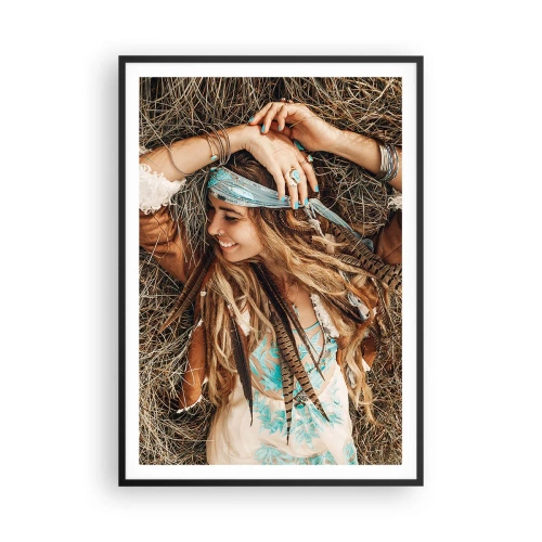 Poster in einem schwarzem Rahmen - Auf dem Weg in den Sommer der Liebe - 70x100 cm