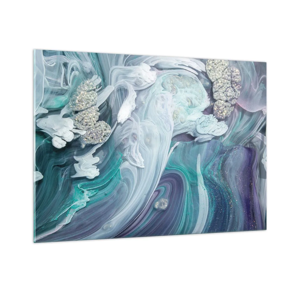 Glasbild - Bild auf glas - Eine abstrakte Komposition in Blau-, Lila- und Weißtönen. - 100x70cm - Strömungen von Himmelblau - Moderne Wanddekoration für Wohnzimmer und Schlafzimmer ARTTOR