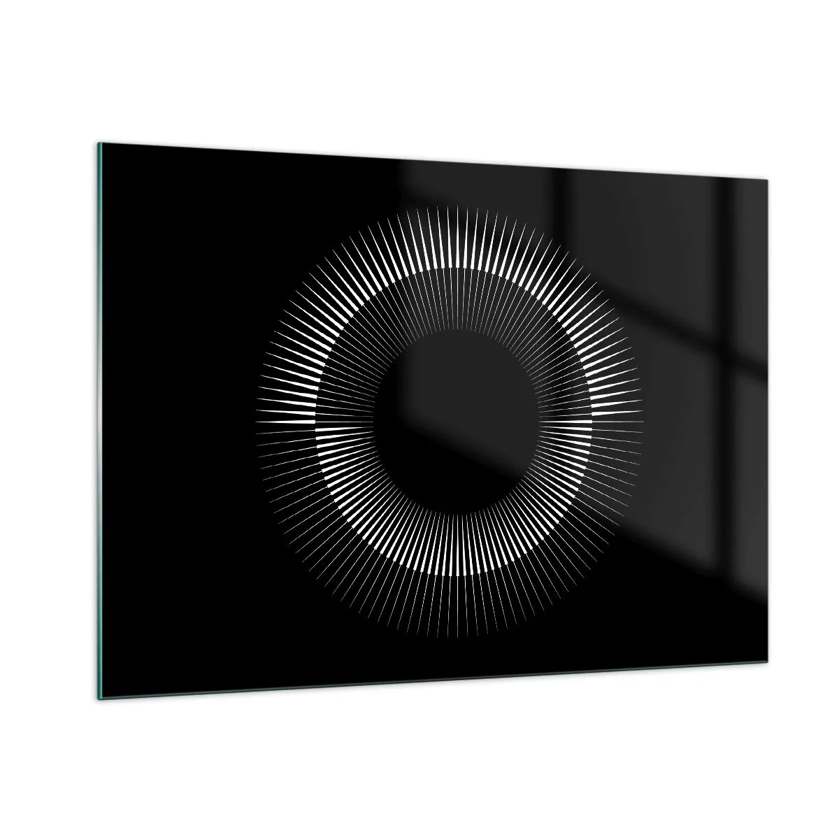 Glasbild - Bild auf glas - Weiße Strahlen bilden einen Kreis auf schwarzem Hintergrund - 100x70cm - Schwarze Sonne - Moderne Wanddekoration für Wohnzimmer und Schlafzimmer ARTTOR