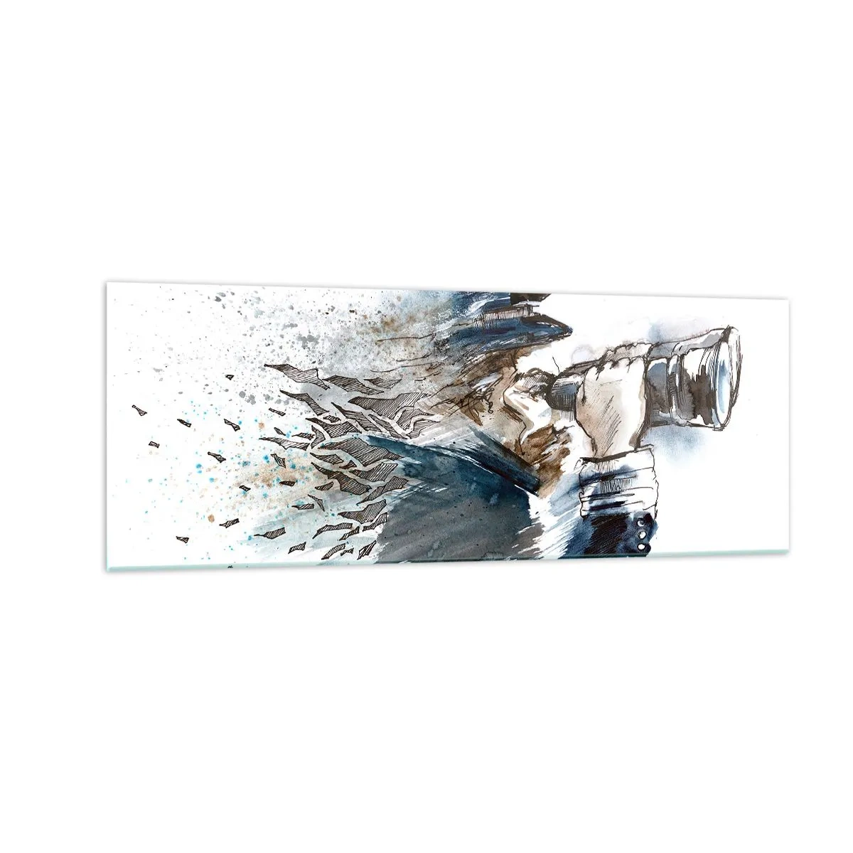 Glasbild - Bild auf glas - Ein Kapitän mit Fernglas in einer dynamischen Aquarellszene - 140x50cm - Zehn auf der Beaufort-Skala! - Moderne Wanddekoration für Wohnzimmer und Schlafzimmer ARTTOR