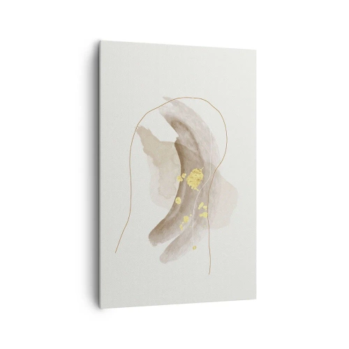 Bild auf Leinwand - Leinwandbild - Eine abstrakte Komposition in Beige- und Goldtönen. - 80x120cm - Im Weltraum begegnet - Moderne Wanddekoration für Wohnzimmer und Schlafzimmer ARTTOR