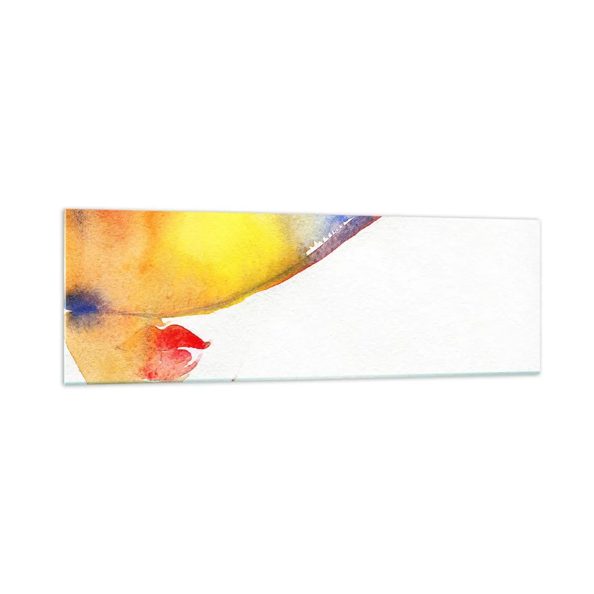 Glasbild - Bild auf glas - Ein minimalistisches Aquarellgemälde des Profils einer Frau mit einem bunten Hut. - 160x50cm - Bildnis einer Dame - Moderne Wanddekoration für Wohnzimmer und Schlafzimmer ARTTOR