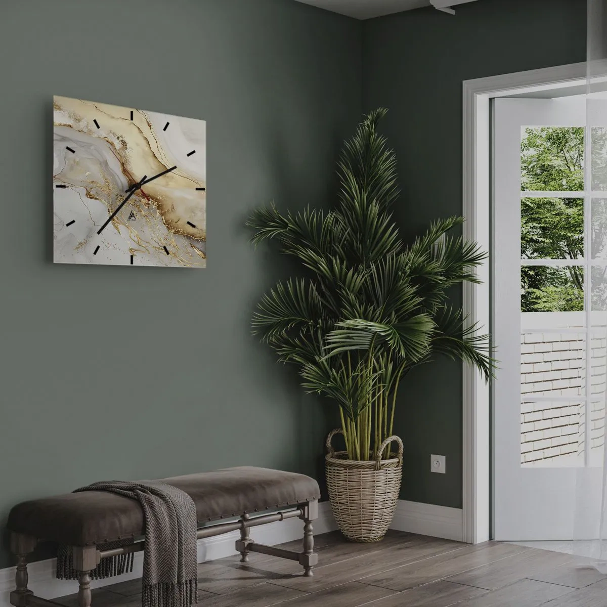 Wanduhr - Glasuhr - Abstrakte Muster aus Gold und Marmor auf hellem Hintergrund - 30x30cm - Abstraktion: Schönheit und Güte - Moderne Wanddekoration für Wohnzimmer und Schlafzimmer ARTTOR